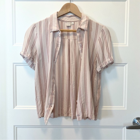 TWIK M Loose Striped Short Sleeve Buttoned Shirt - Picture 3 of 12